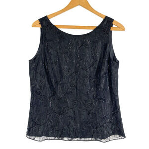 Ann Taylor Tank Top Size 6 Black Lace Beaded Vintage Vamp Romantic Whimsigoth
